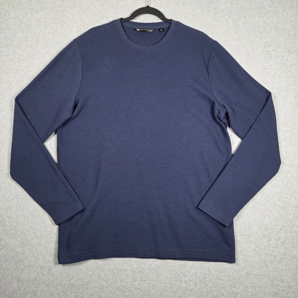 Travis Mathew Mens XL Cloud Waffle Crew Shirt Navy Mood Indigo Long Sleeve - Picture 2 of 7